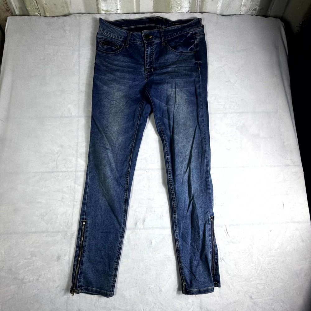 Black Label C'est Toi Jeans Womens 11 Blue Whiskering Denim Skinny Leg Ankle Zip